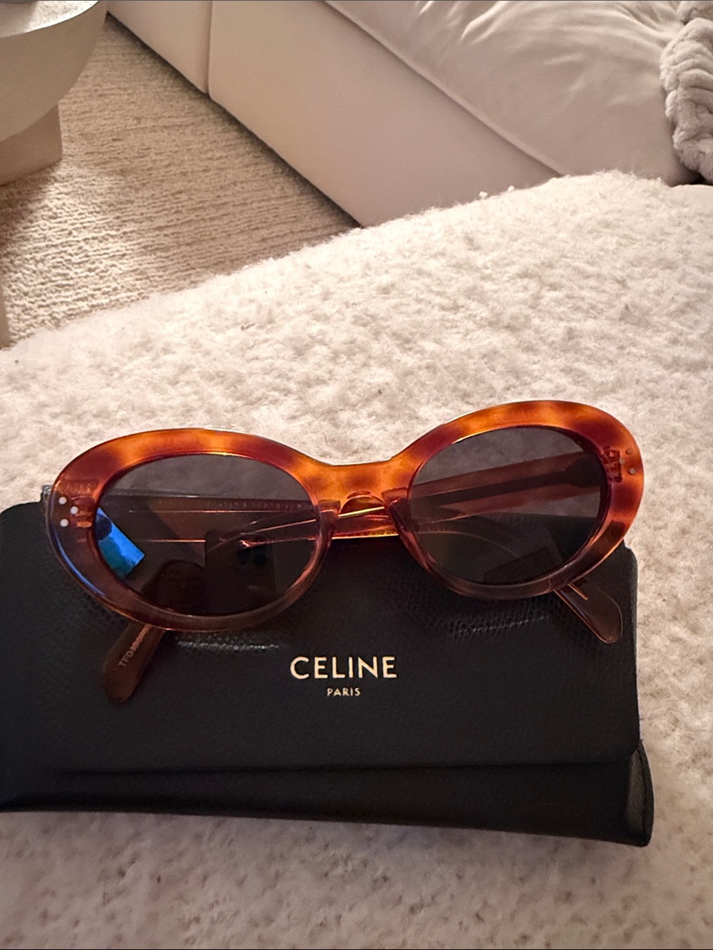Celine Tortoiseshell Oval Sunglasses in Amber Brown